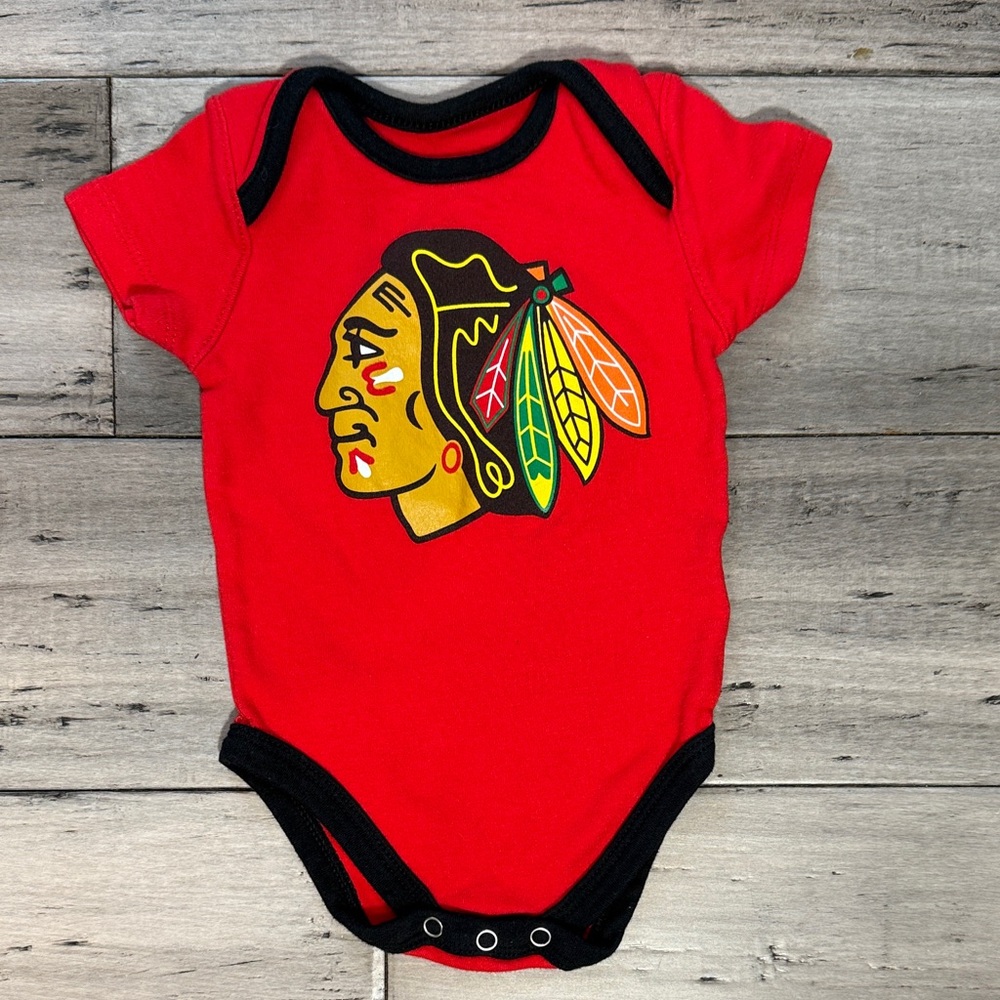NWOT NHL Red Baby Bodysuit with Black Trim and Feather Logo